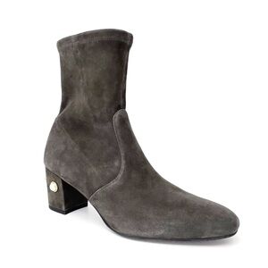 Stuart Wietzman Siggy Ankle Boot Gray Suede Faux Pearl Size 9.5 Sock Booties EUC
